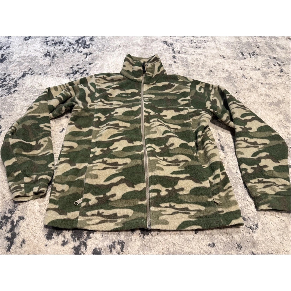 Columbia Green Camouflage Fleece Zip Up Jacket Long Sleeve Size Youth Size 18/20